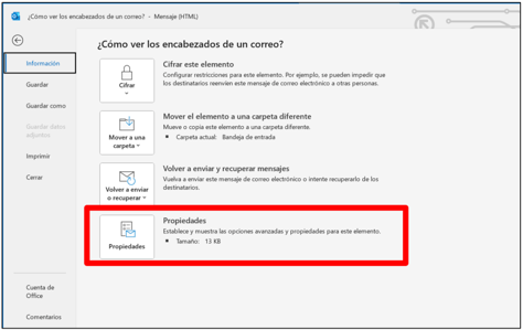 IMG: Encabezados Outlook Desktop