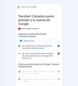 IMG: Pantalla de permisos con la opción seleccionar todo marcada