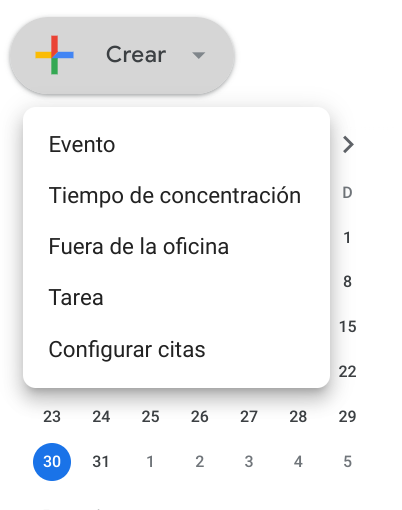 botón crear de Google Calendar