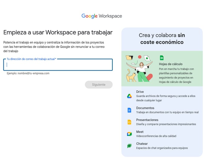 Formulario para inscribirse en Google Workspace Essentials y poder colaborar en Unidades Compartidas sin una cuenta de Google o Gmail