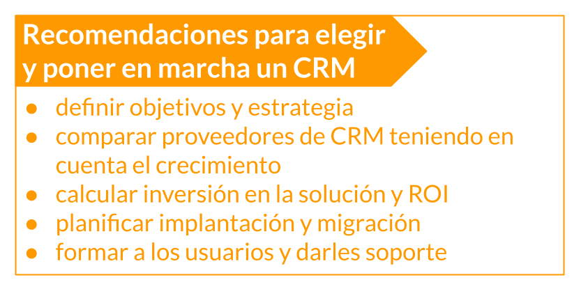 tabla de recomendaciones clave para seleccionar e implementar un CRM con éxito