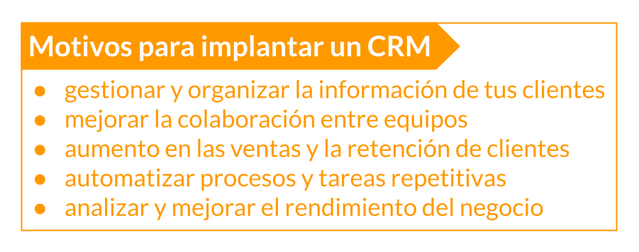 Tabla que muestra los diversos motivos por los que una empresa puede beneficiarse de un CRM en áreas como ventas, marketing y servicio al cliente