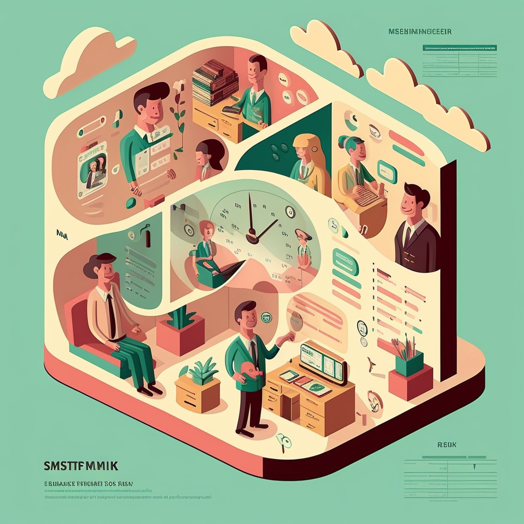 Gráfico que muestra la interacción entre un sistema CRM y los diferentes departamentos de una empresa, incluyendo ventas, marketing y servicio al cliente