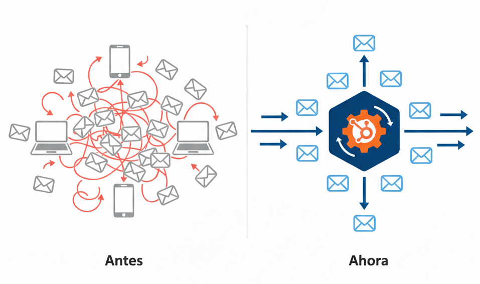 Antes y Después de automatizar el registro de correos entrantes en HubSpot