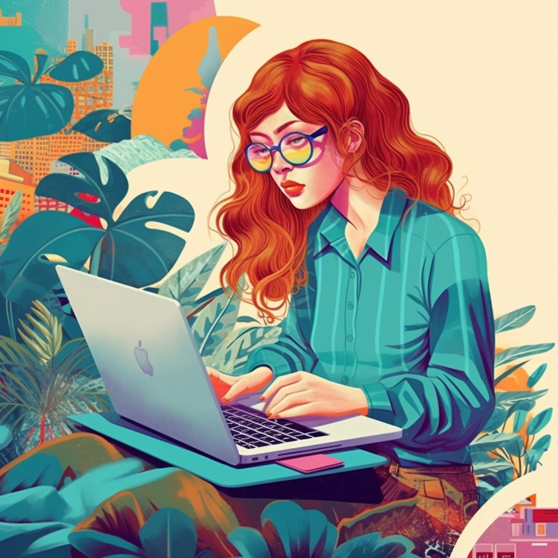 mujer escribiendo en un blog desde un ordenador portatil