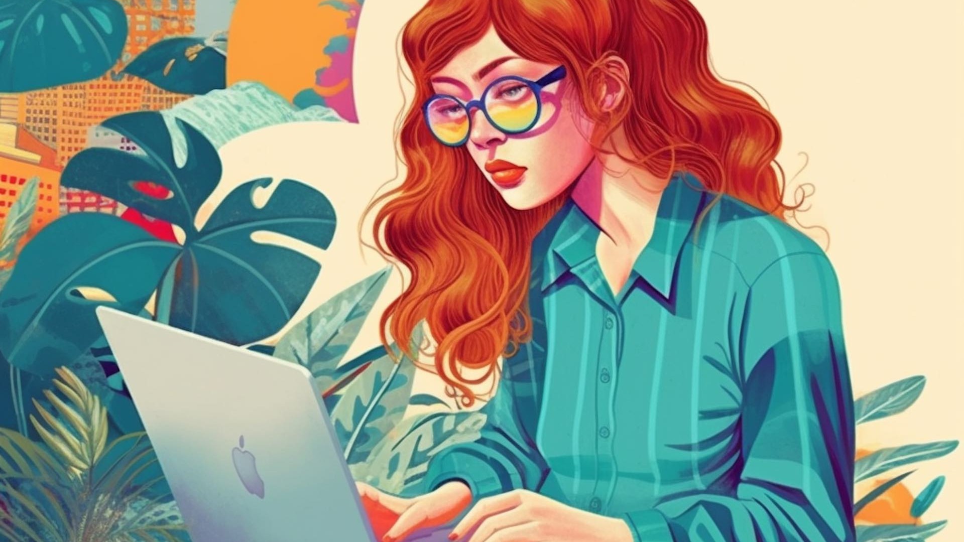 mujer escribiendo en un blog desde un ordenador portatil